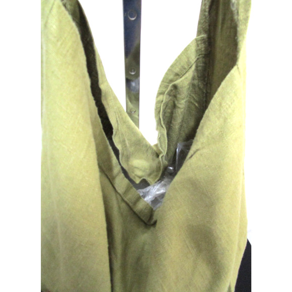 Large Plain Olive Green Linen Crossbody Hobo Bag - Picture 6 of 11